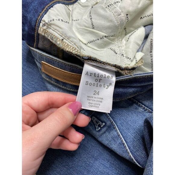 Articles of Society Ankle Skinny Jeans Women's 24 XS Blue Distressed High Rise‎ - Picture 9 of 16
